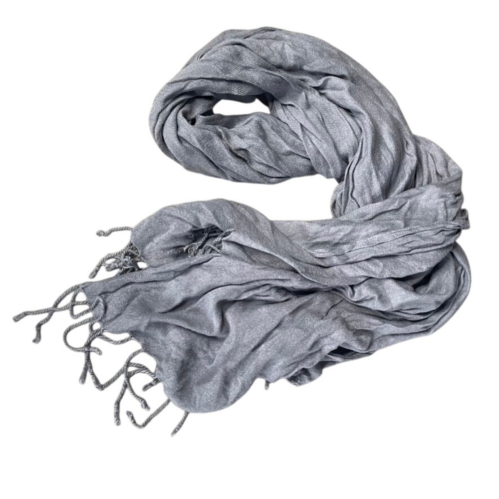 Soft‎ Grey Lightweight Scarf with Fringe Women's Accessory